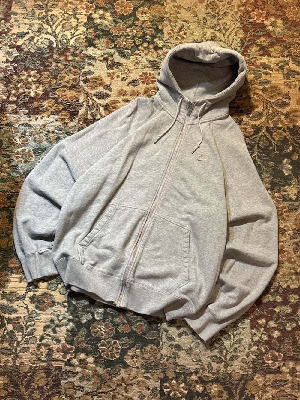 Vintage Nike Sportswear Grey Full Zip Hoodie with Embroidered Mini Swoosh